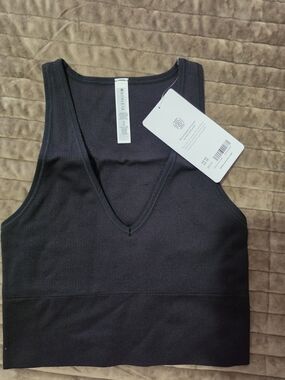 Athleta Black Ribbed V-Neck Tank Top